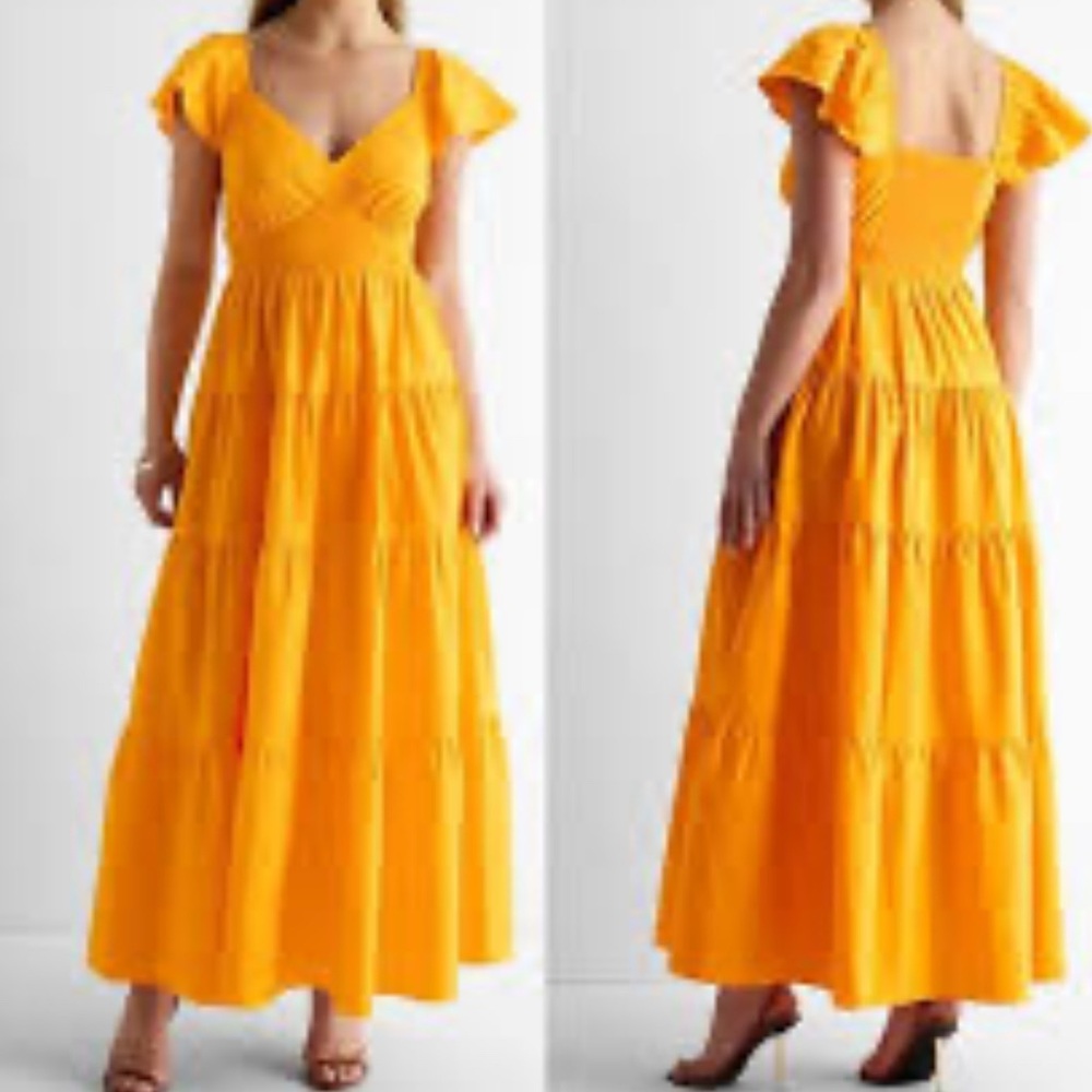 Express flutter sleeve Vibrant Yellow Maxi Dress